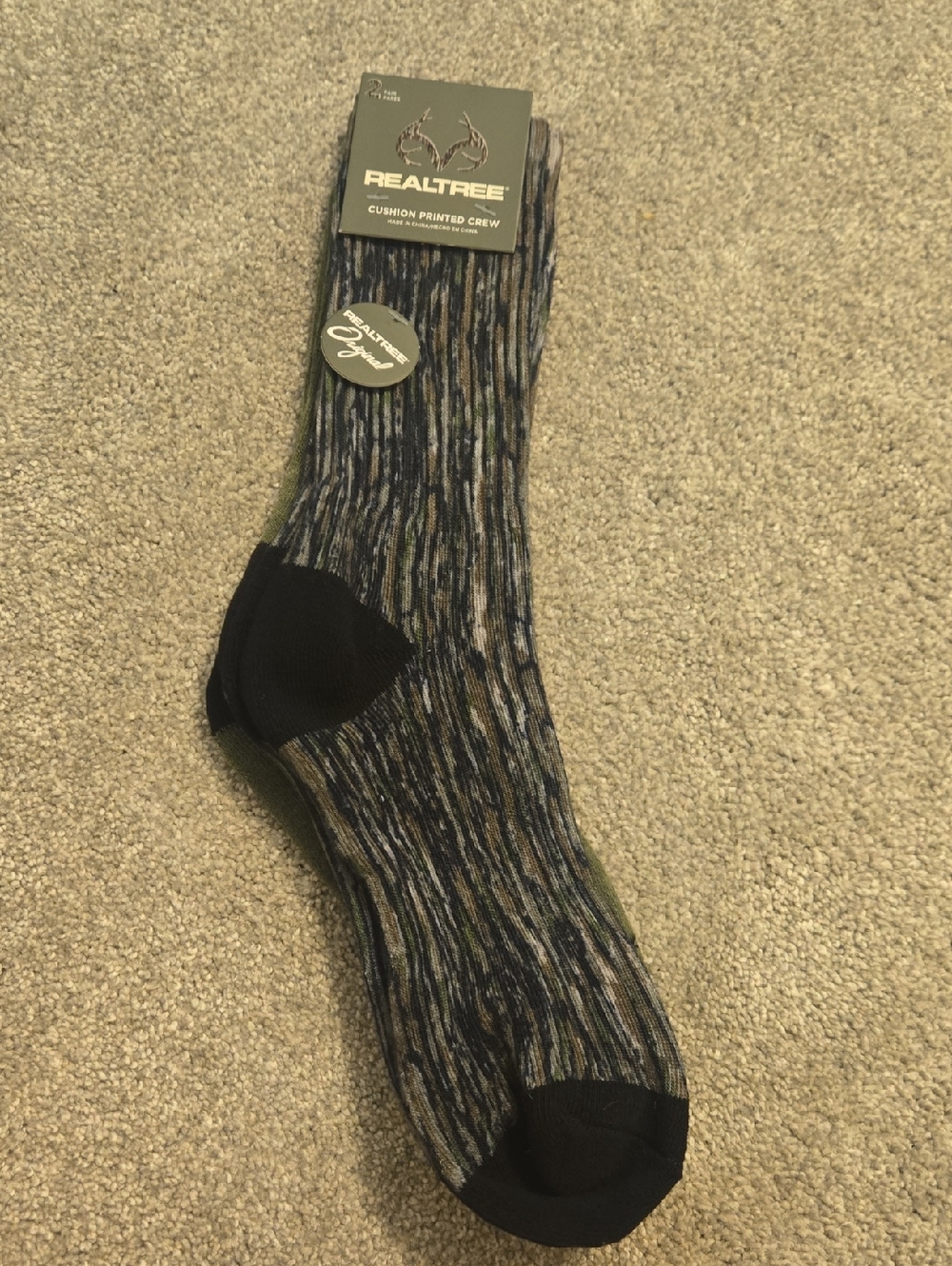 RealTree Cushion Printed Crew Socks 2pk Size 6-12
